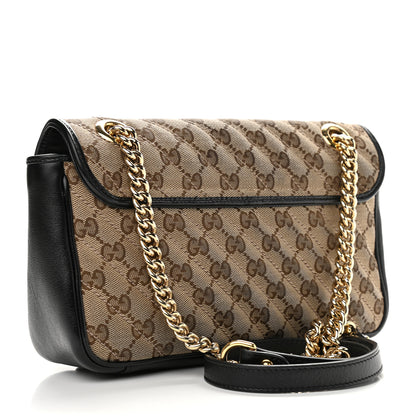 Gucci Monogram Matelasse Diagonal Small GG Marmont Shoulder Bag Beige Black 3 of 13