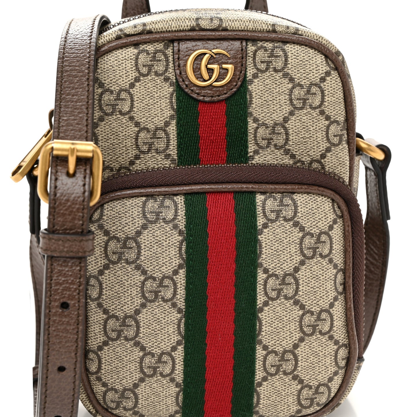 GG Supreme Monogram Web Mini Ophidia Double Zip Messenger Bag Beige New Acero
