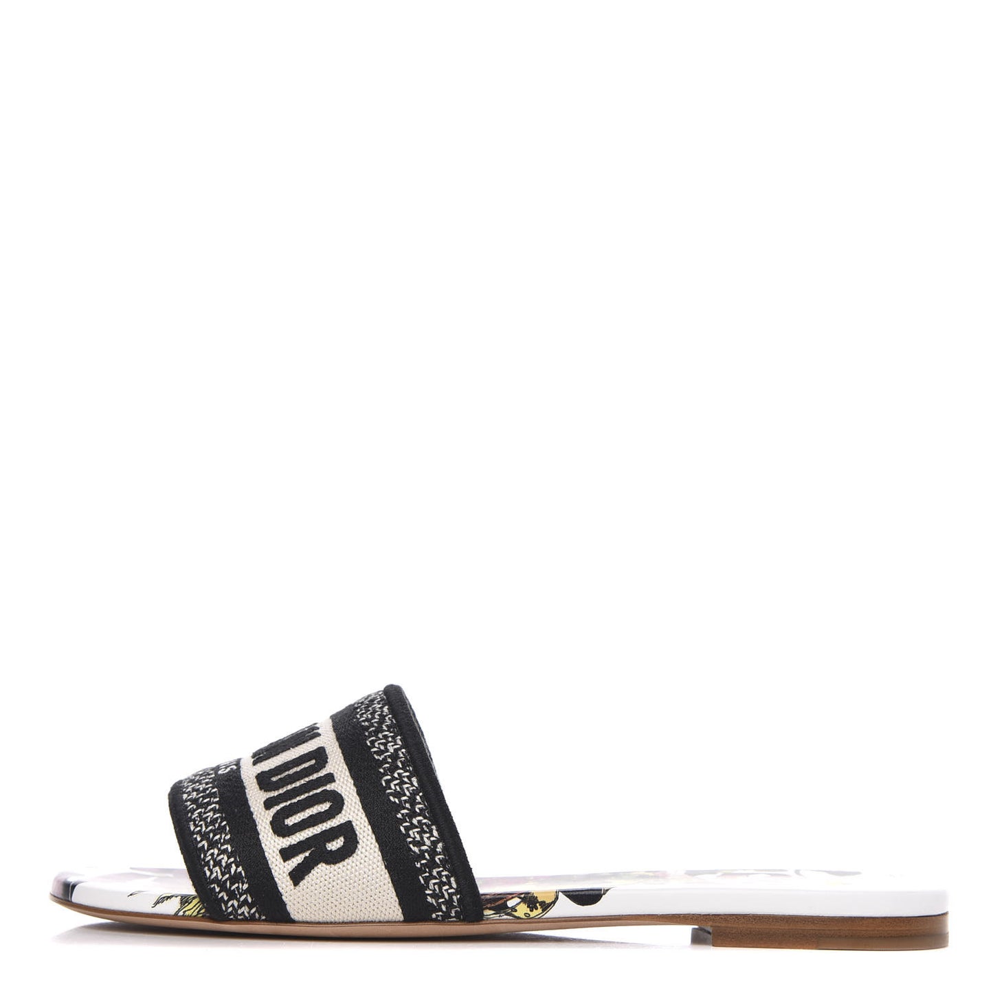 Canvas Le Coeur En Fleurs Embroidered Dway Flat Slide Sandals 36 Cream Black Multicolor