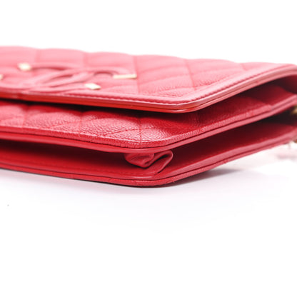 Chanel Caviar Quilted CC Filigree Wallet On Chain WOC Red 11 of 12