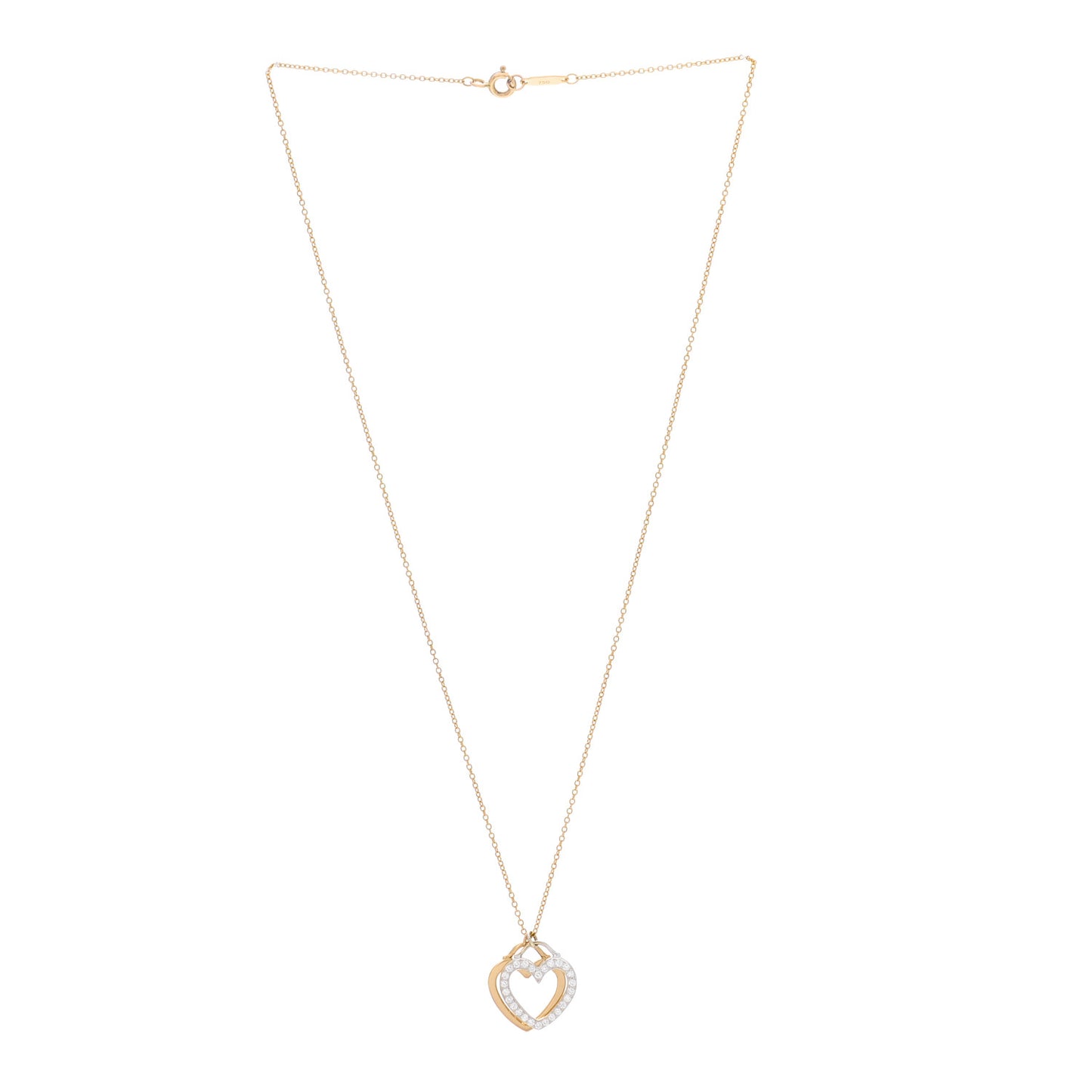 18K Rose White Gold Diamond Double Heart Pendant Necklace