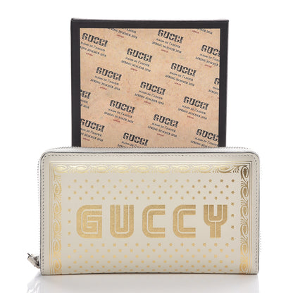 Gucci X SEGA Calfskin GUCCY Stars Zip Around Wallet Mystic White Gold 10 of 10