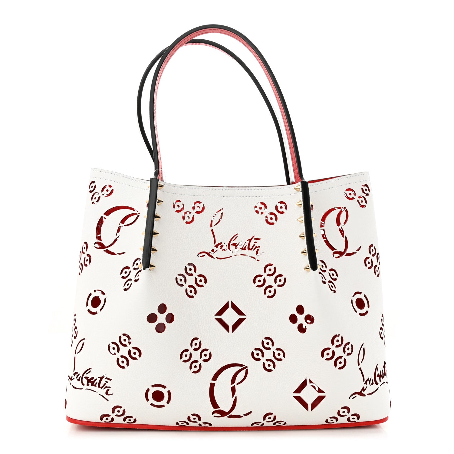Christian Louboutin Calfskin Loubinthesky Small Perforated Cabarock Spikes Tote Snow 1 of 9