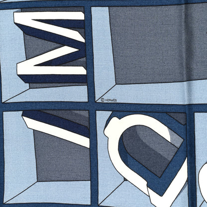Hermes Cashmere Silk Impoossiiible Scarf 100 Gris Marine Jaune Vif 3 of 4