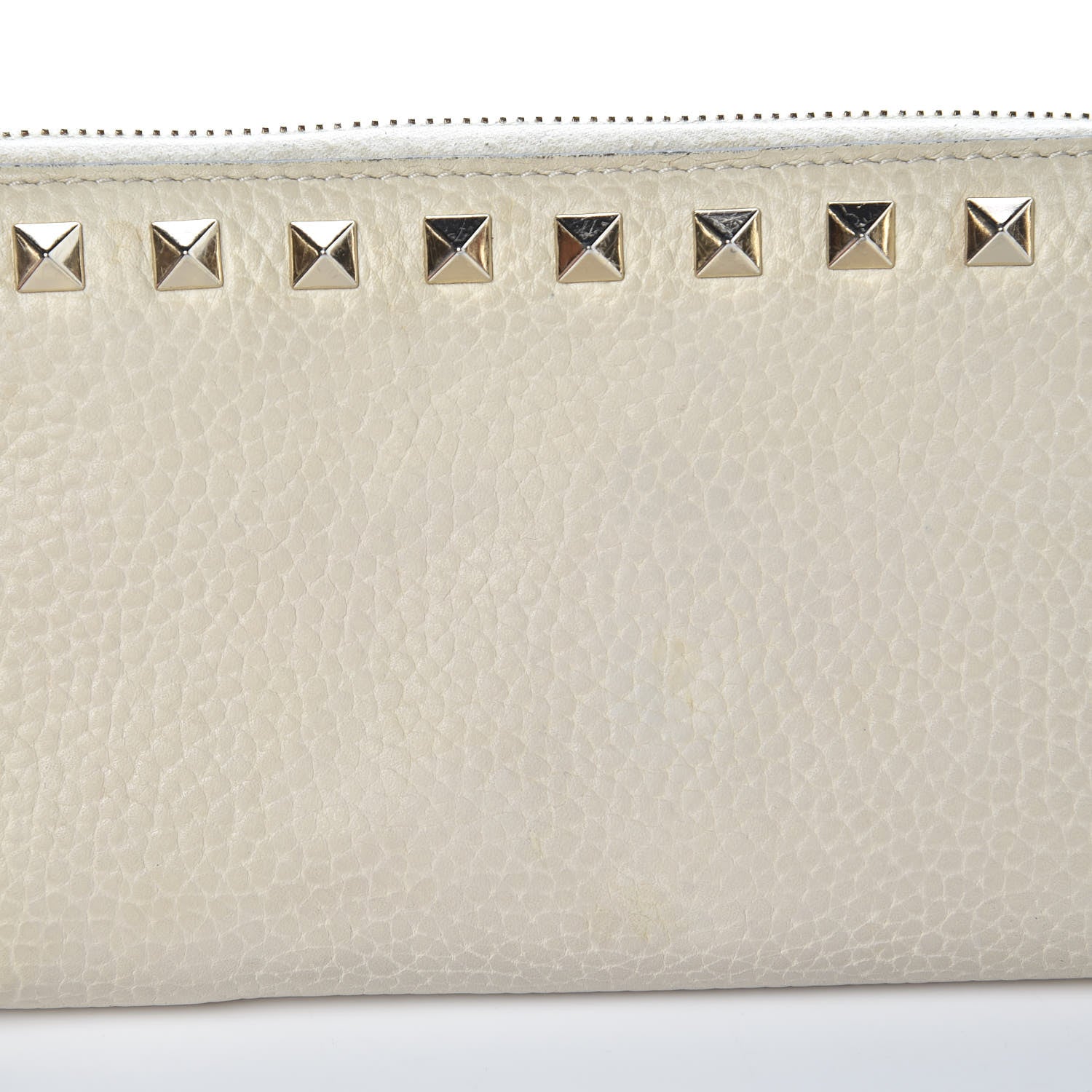 Valentino Garavani Pebbled Calfskin Rockstud Zip Around Wallet Ivory 8 of 13