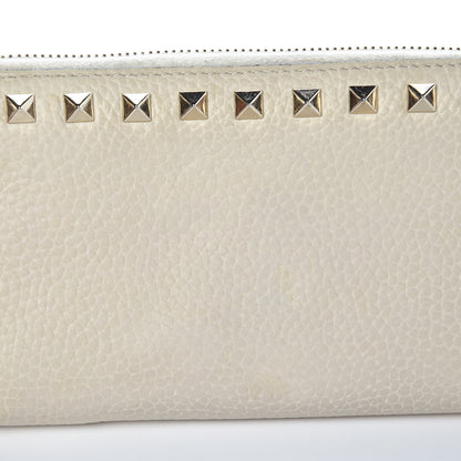 Valentino Garavani Pebbled Calfskin Rockstud Zip Around Wallet Ivory 8 of 13