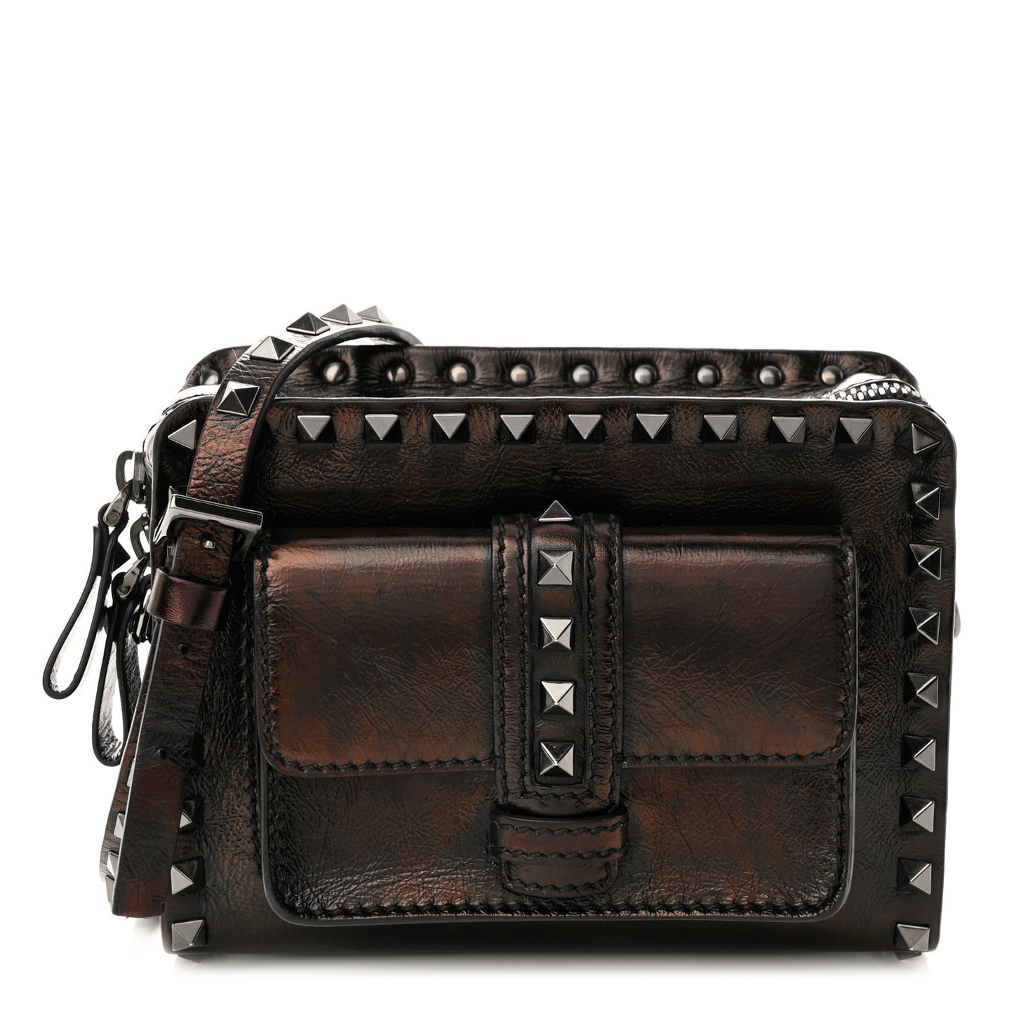Craquele Calfskin Mini Guitar Flap Pocket Shoulder Bag Black