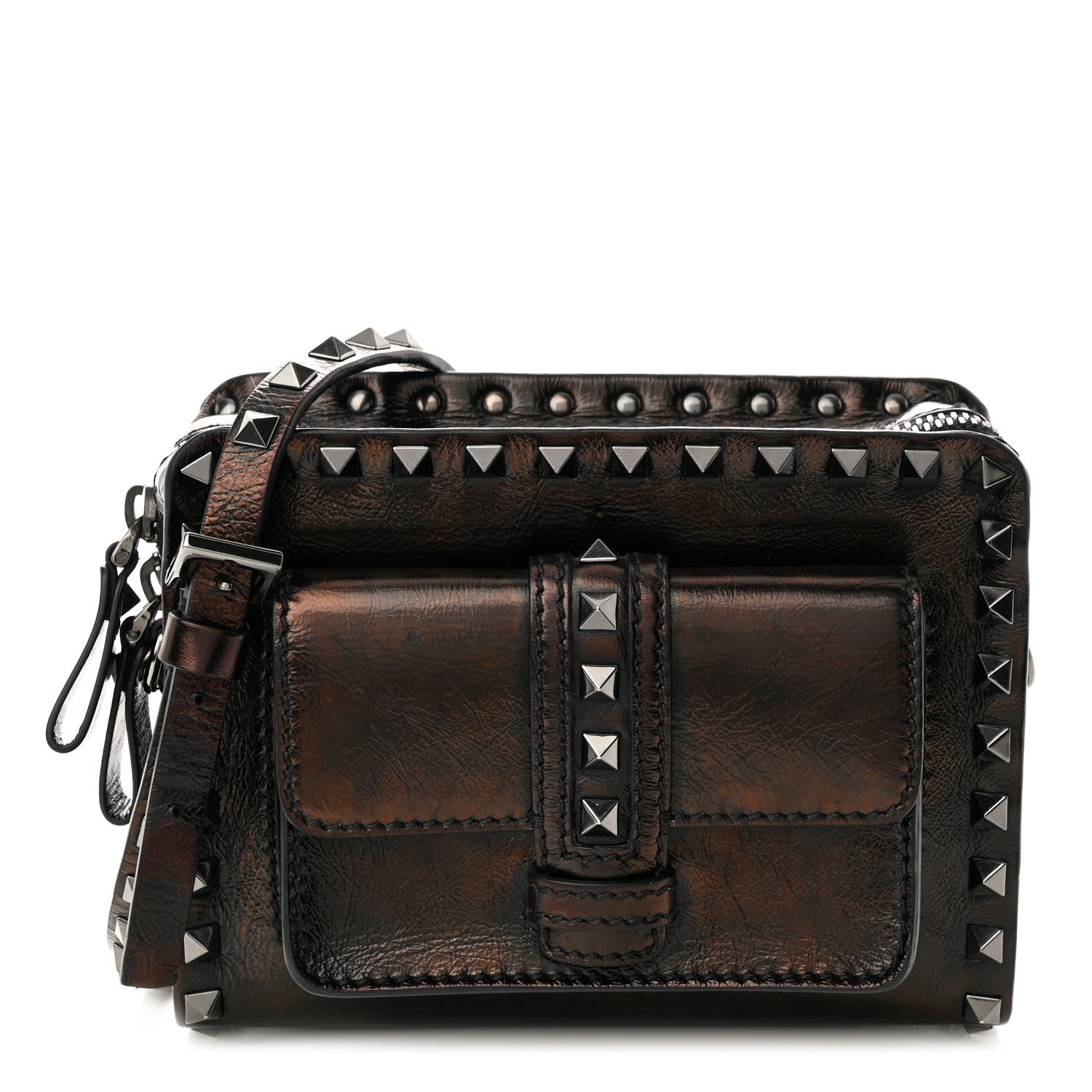 Valentino Garavani Craquele Calfskin Mini Guitar Flap Pocket Shoulder Bag Black 1 of 9