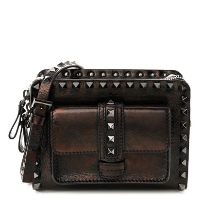 Valentino Garavani Craquele Calfskin Mini Guitar Flap Pocket Shoulder Bag Black 1 of 9