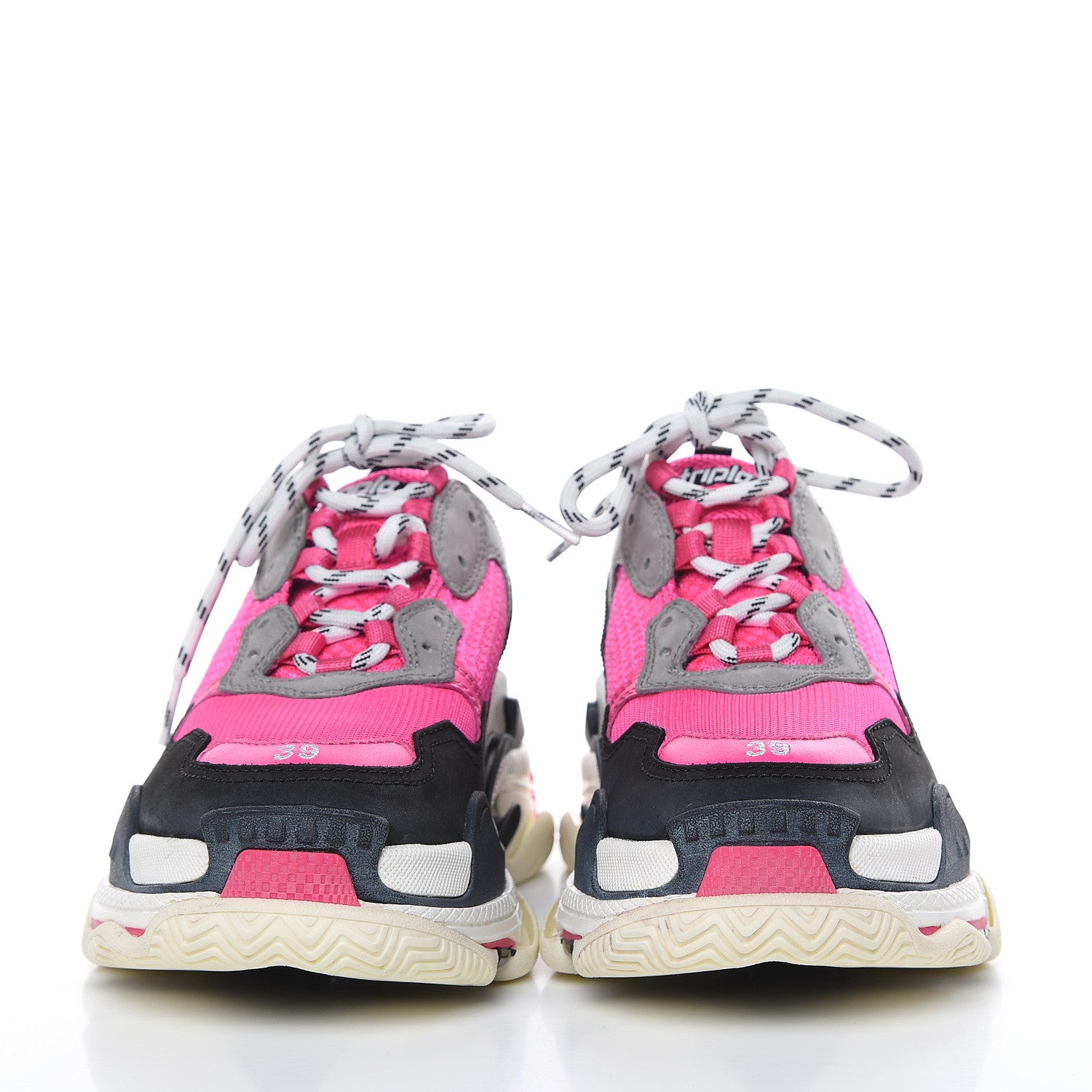 Balenciaga Fabric Mesh Womens Triple S Sneakers 39 Fluo Pink Grey White 2 of 8
