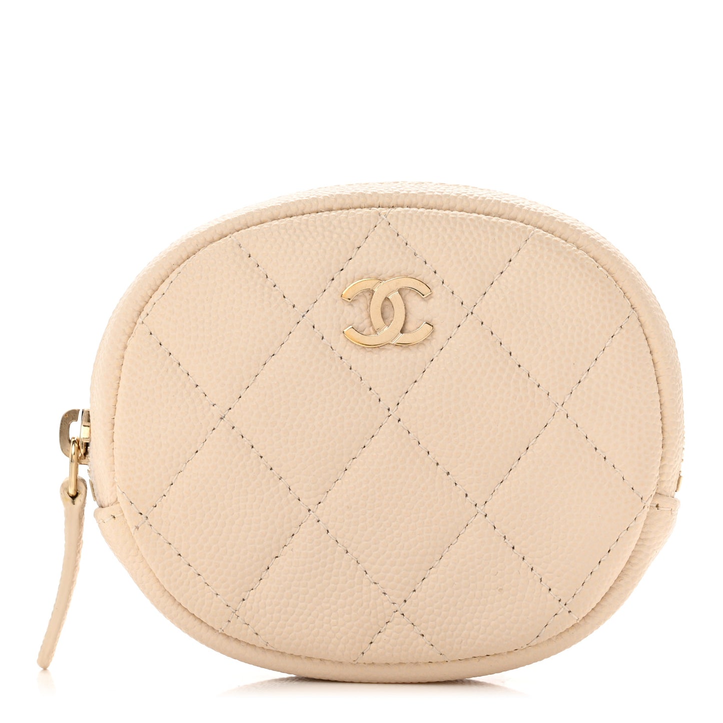 Caviar Quilted Zip Around Classic Coin Purse Light Beige