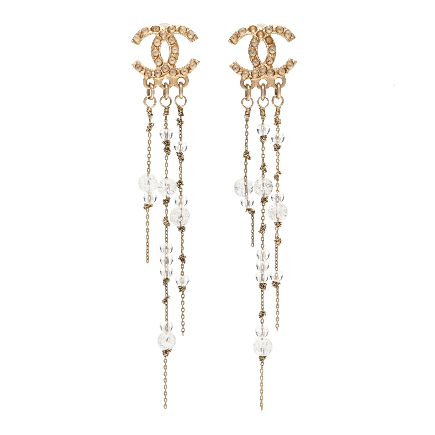 Pearl CC Long Chain Drop Earrings Gold