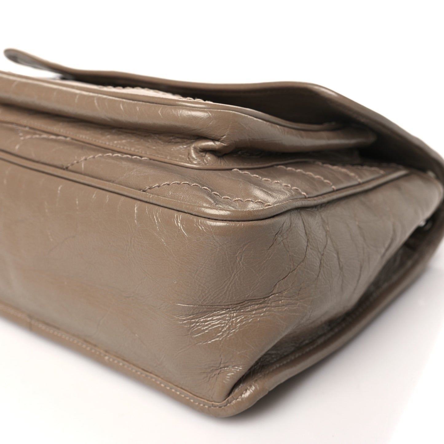 Crinkled Calfskin Matelasse Monogram Medium Niki Chain Satchel Light Taupe