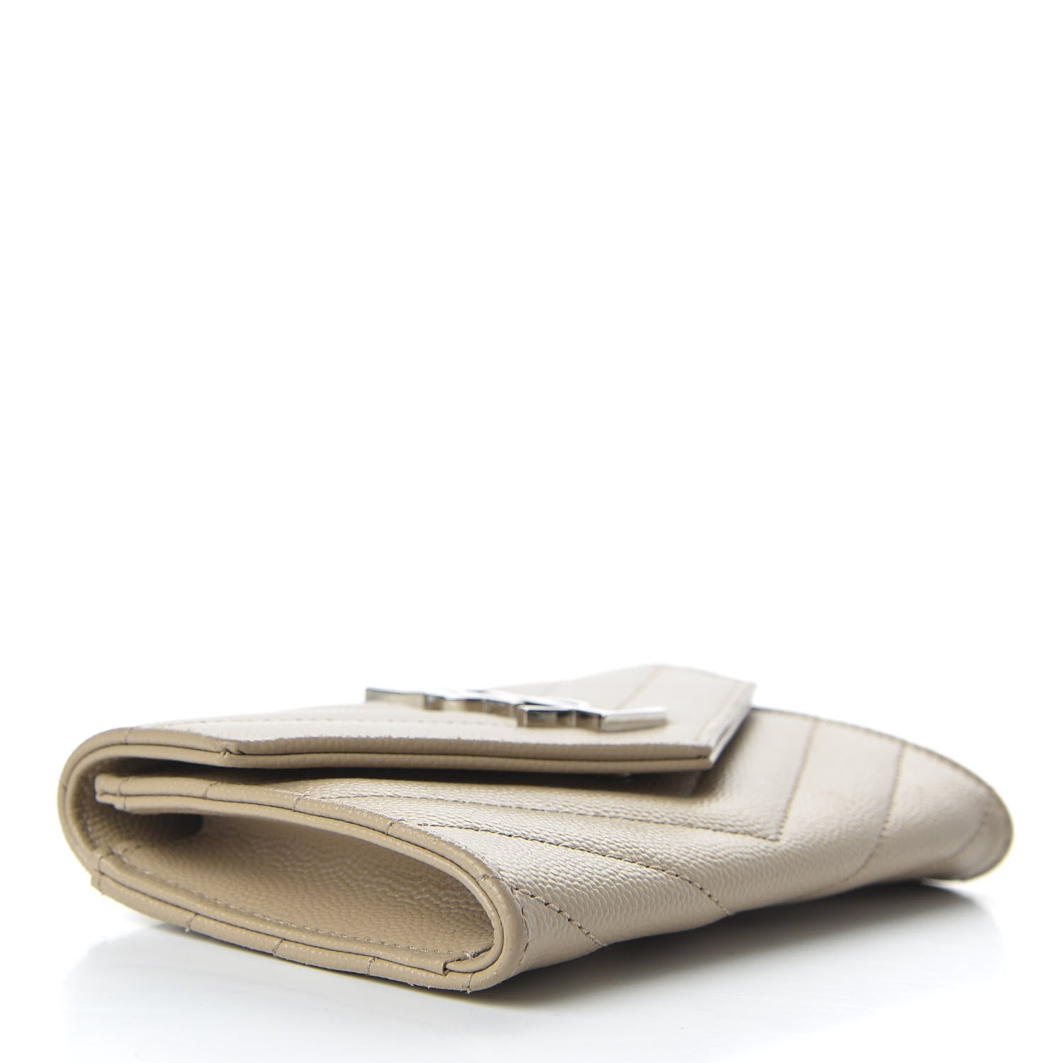 Saint Laurent Grain De Poudre Matelasse Chevron Small Monogram Envelope Wallet Dark Beige 4 of 7