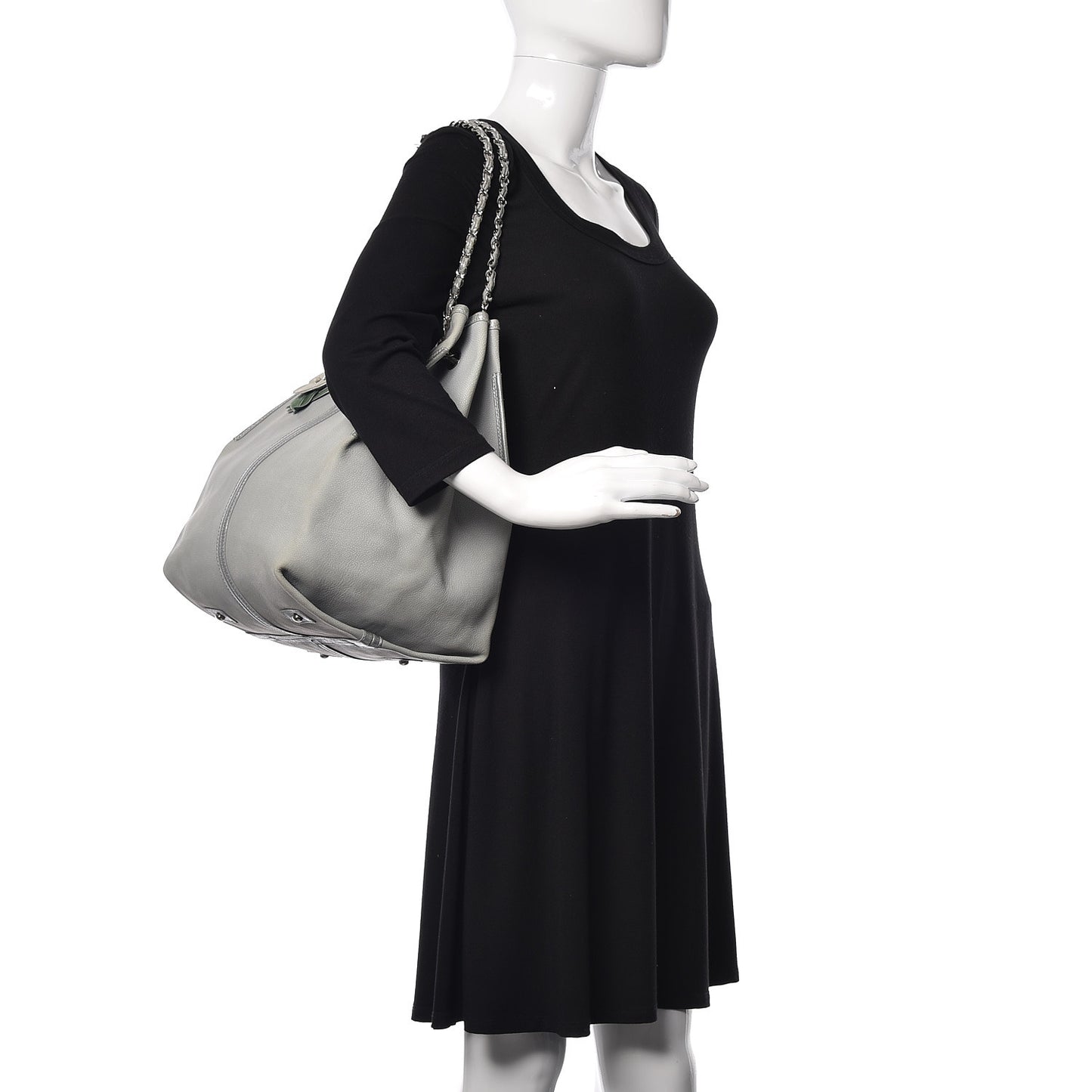 Iridescent Caviar Camellia Flower Shopping Tote Grey