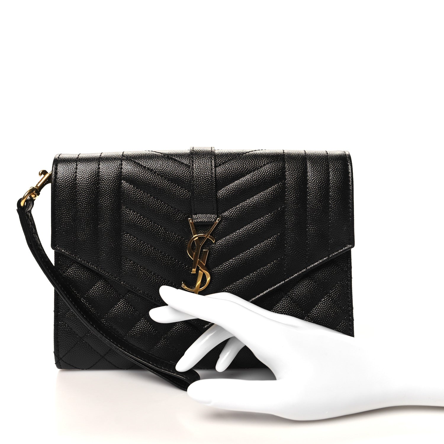 Saint Laurent Grain De Poudre Textured Mixed Matelasse Triquilt Monogram Clutch Black 2 of 11