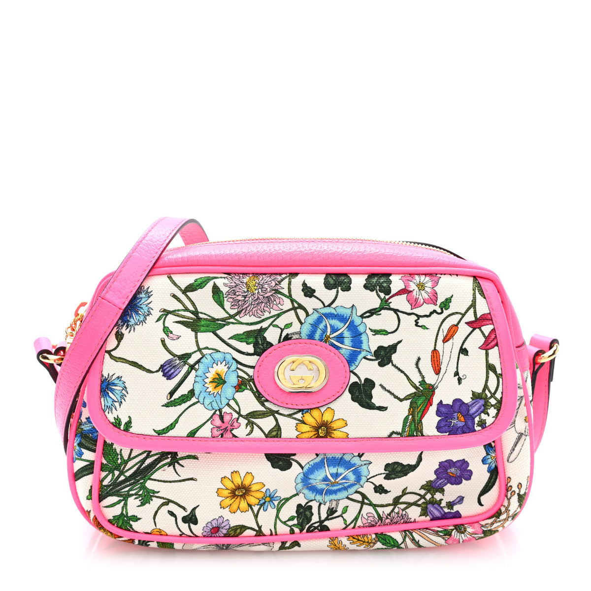Gucci Canvas Flora Floral Shoulder Bag White Fuchsia Fluo 1 of 9