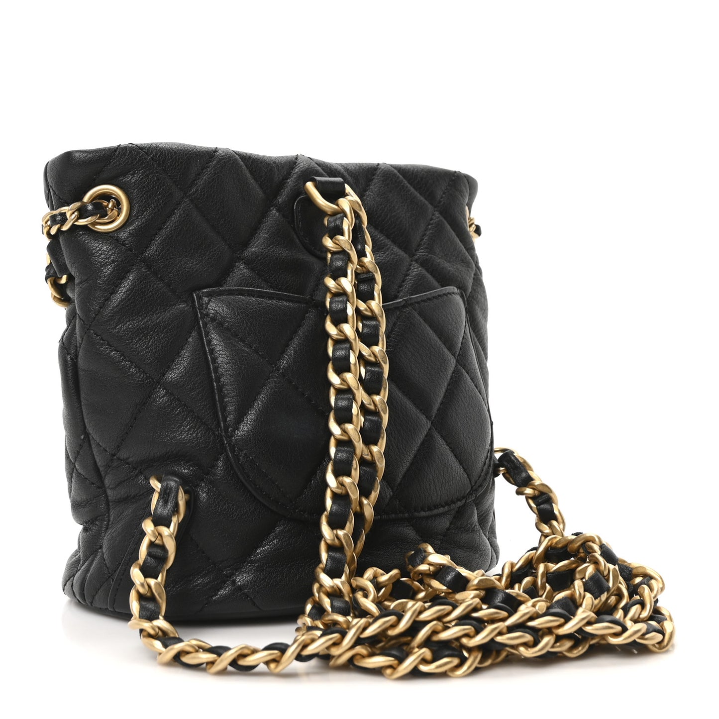 Calfskin Quilted Small CC Chain Bucket Backpack Black