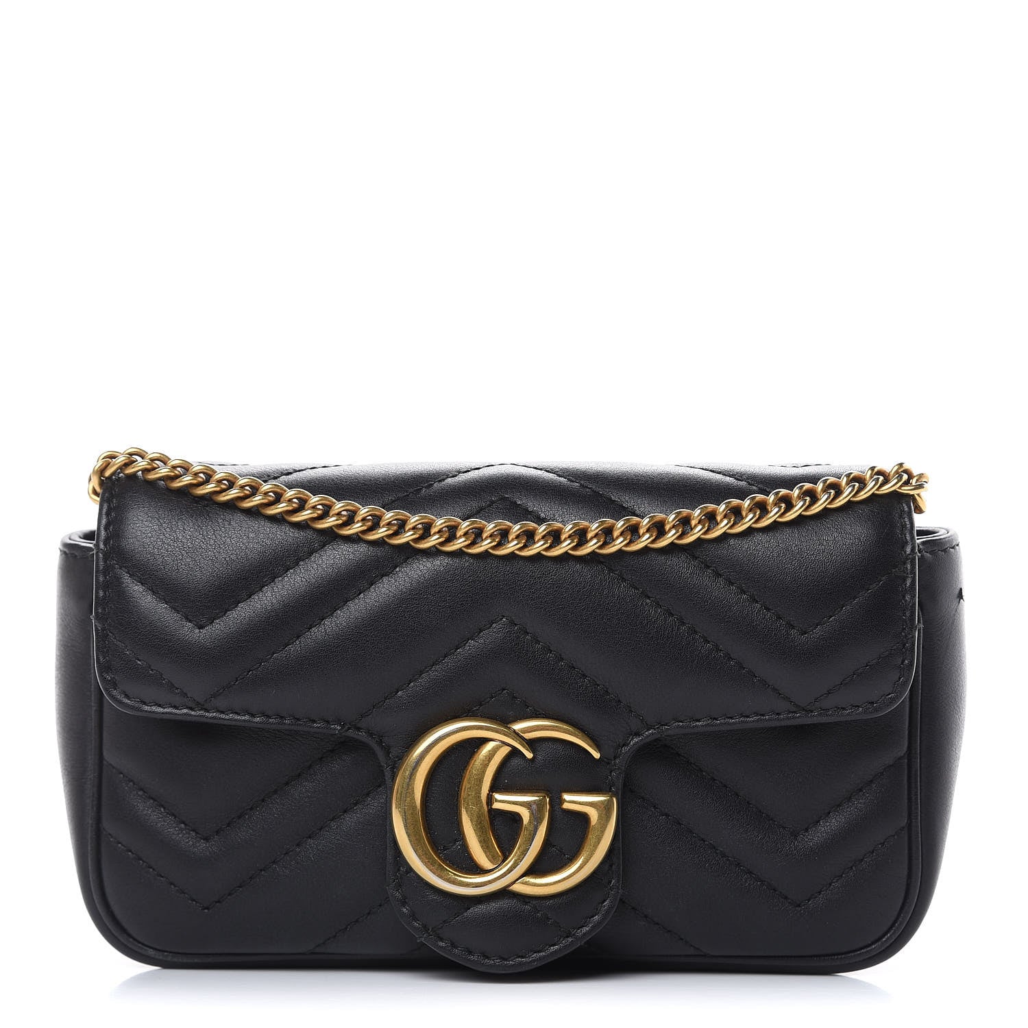 Gucci Calfskin Matelasse Super Mini GG Marmont Shoulder Bag Black 1 of 13