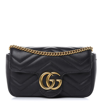 Gucci Calfskin Matelasse Super Mini GG Marmont Shoulder Bag Black 1 of 13