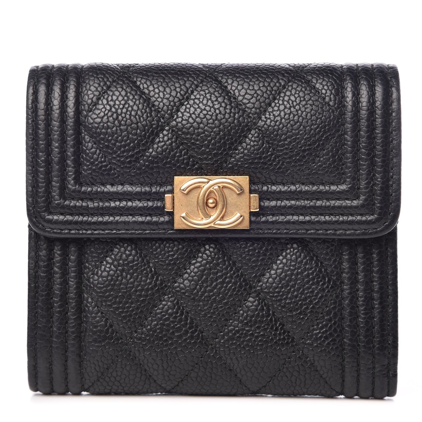 Caviar Quilted Compact Boy Wallet Black