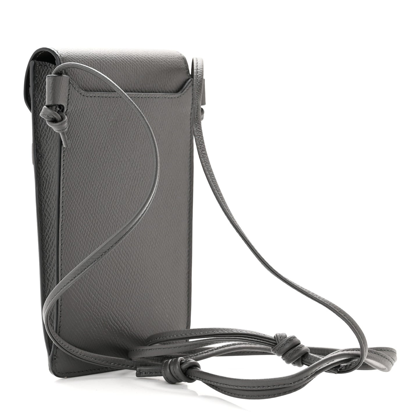 Grained Calfskin Phone Pouch With Flap Grey