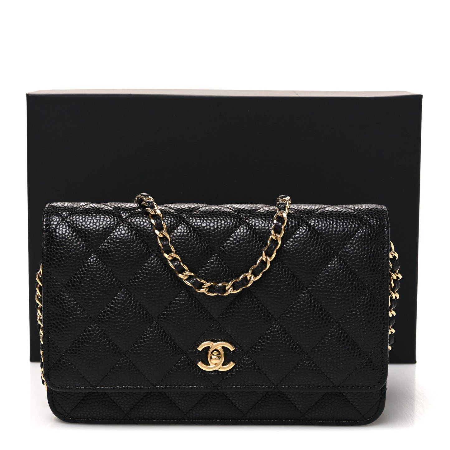 Caviar Quilted CC Turnlock Wallet On Chain WOC Black