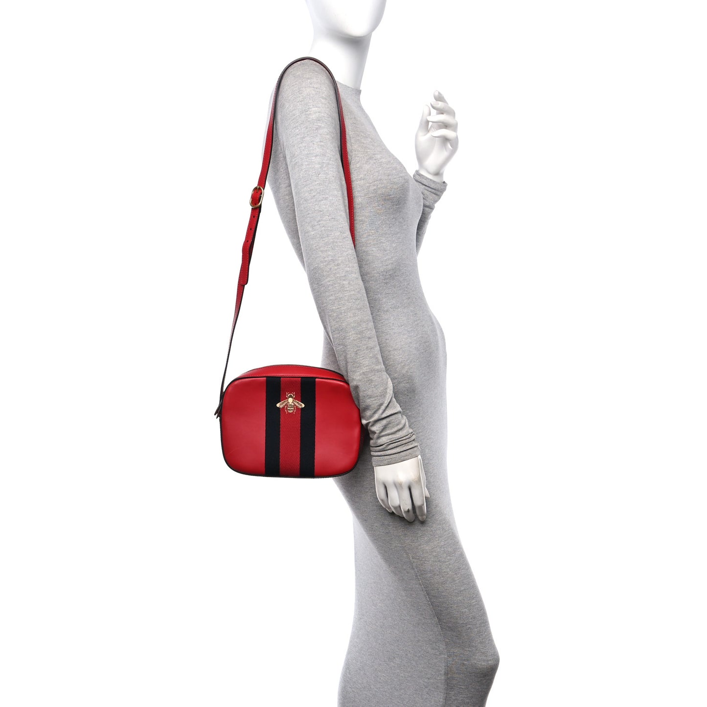 Calfskin Web Small Webby Bee Shoulder Bag Red