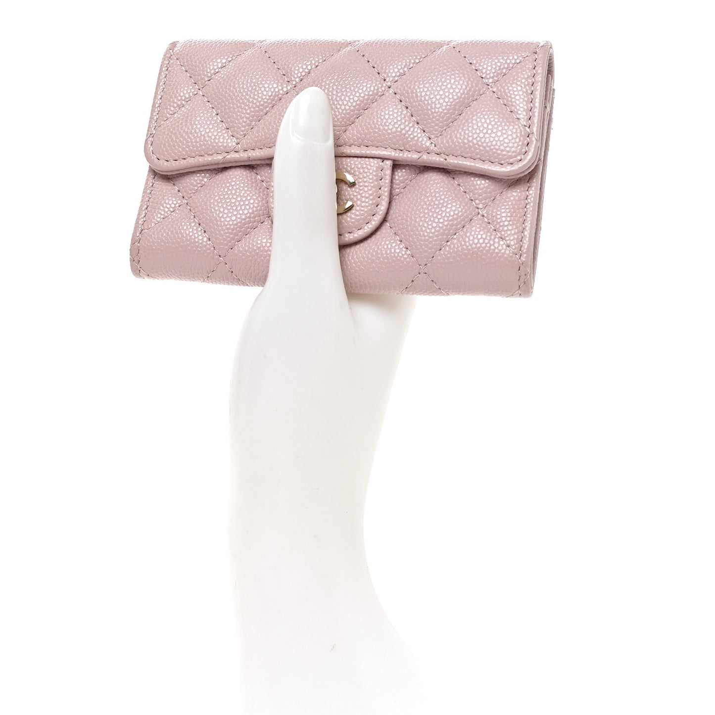 Caviar Quilted Flap Card Holder Wallet Light Pink