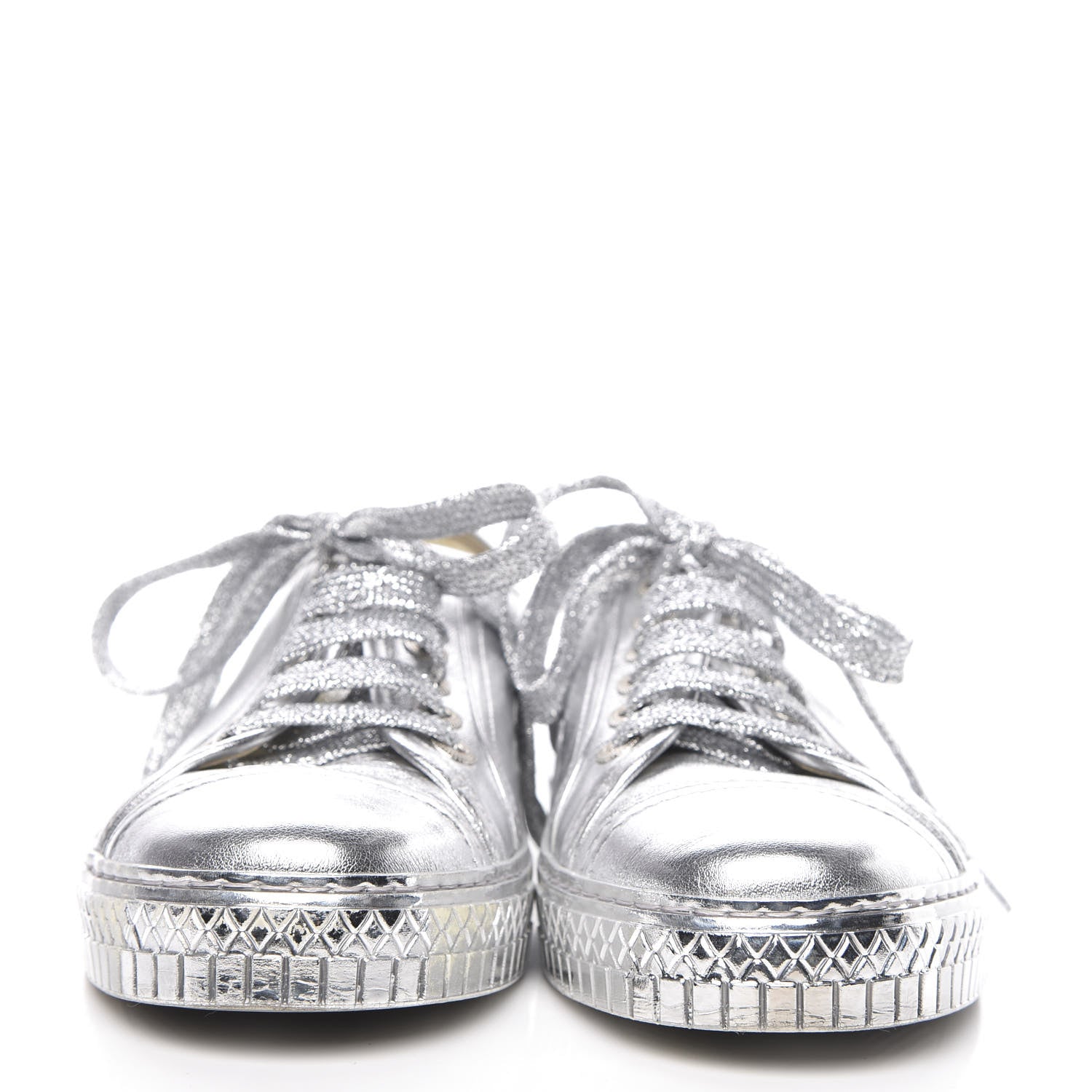 Chanel Laminated Lambskin Sneakers 39 Silver 2 of 10
