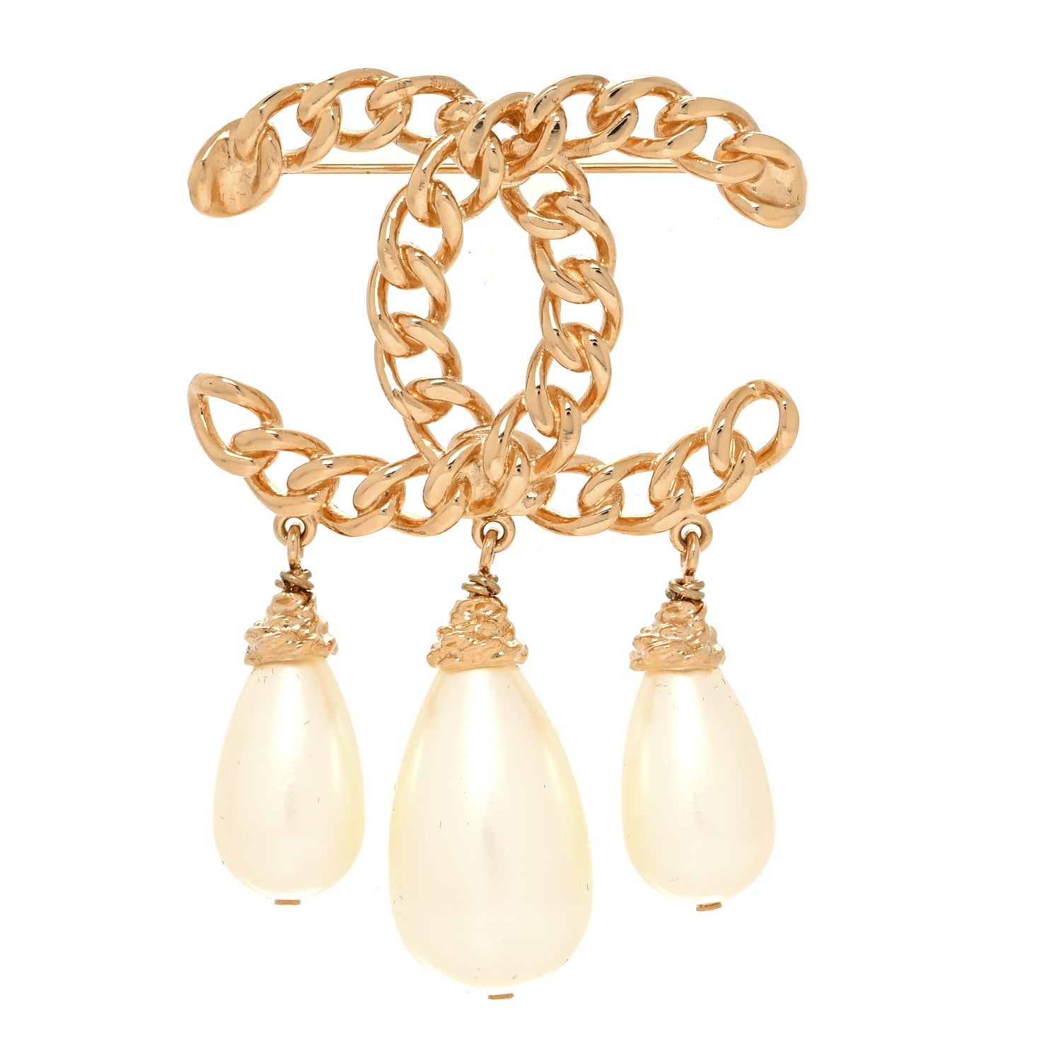 Chanel Chain Pearl Drop CC Brooch Gold 1 of 4