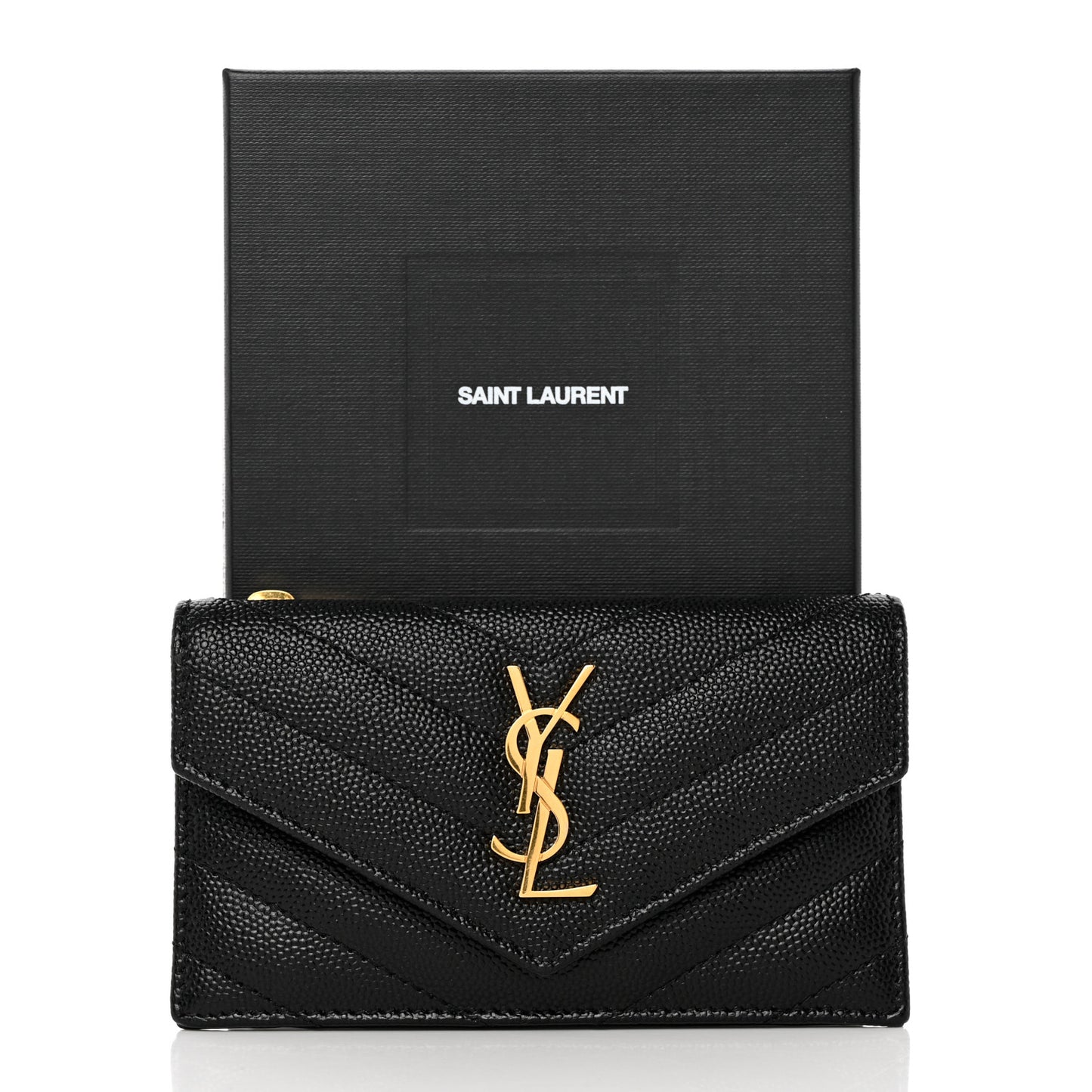 Grain De Poudre Matelasse Chevron Monogram Compact Wallet Black