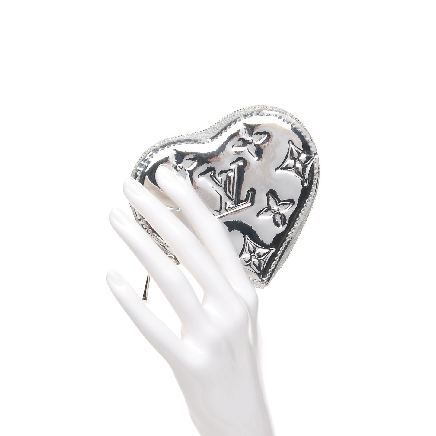 Monogram Miroir Heart Coin Purse Silver