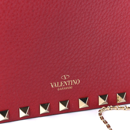 Valentino Garavani Pebbled Calfskin Rockstud Wallet on Chain Rubino 7 of 11