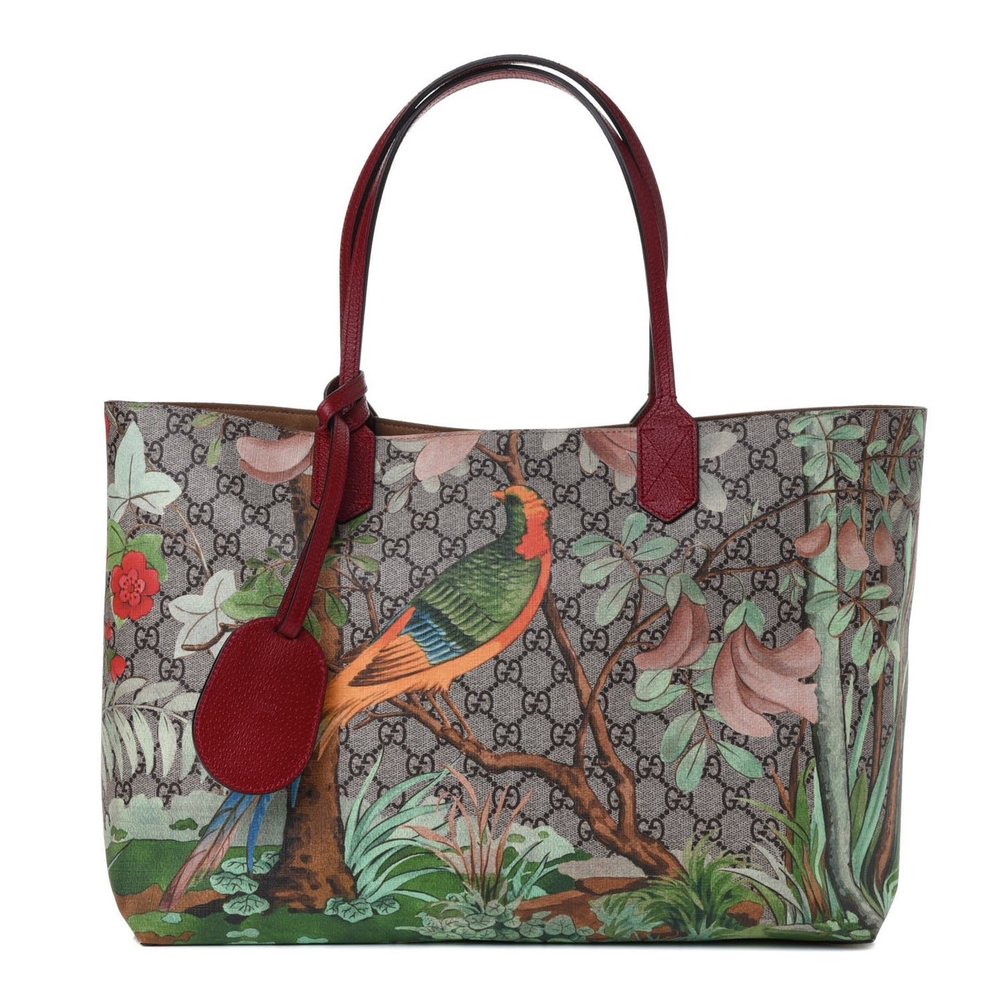 GG Supreme Monogram Tian Medium Shopping Tote Beige Multicolor Red