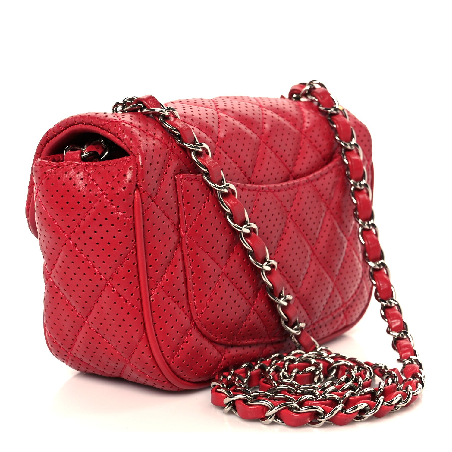 Chanel Lambskin Perforated Mini Rectangular Flap Dark Pink 1784844