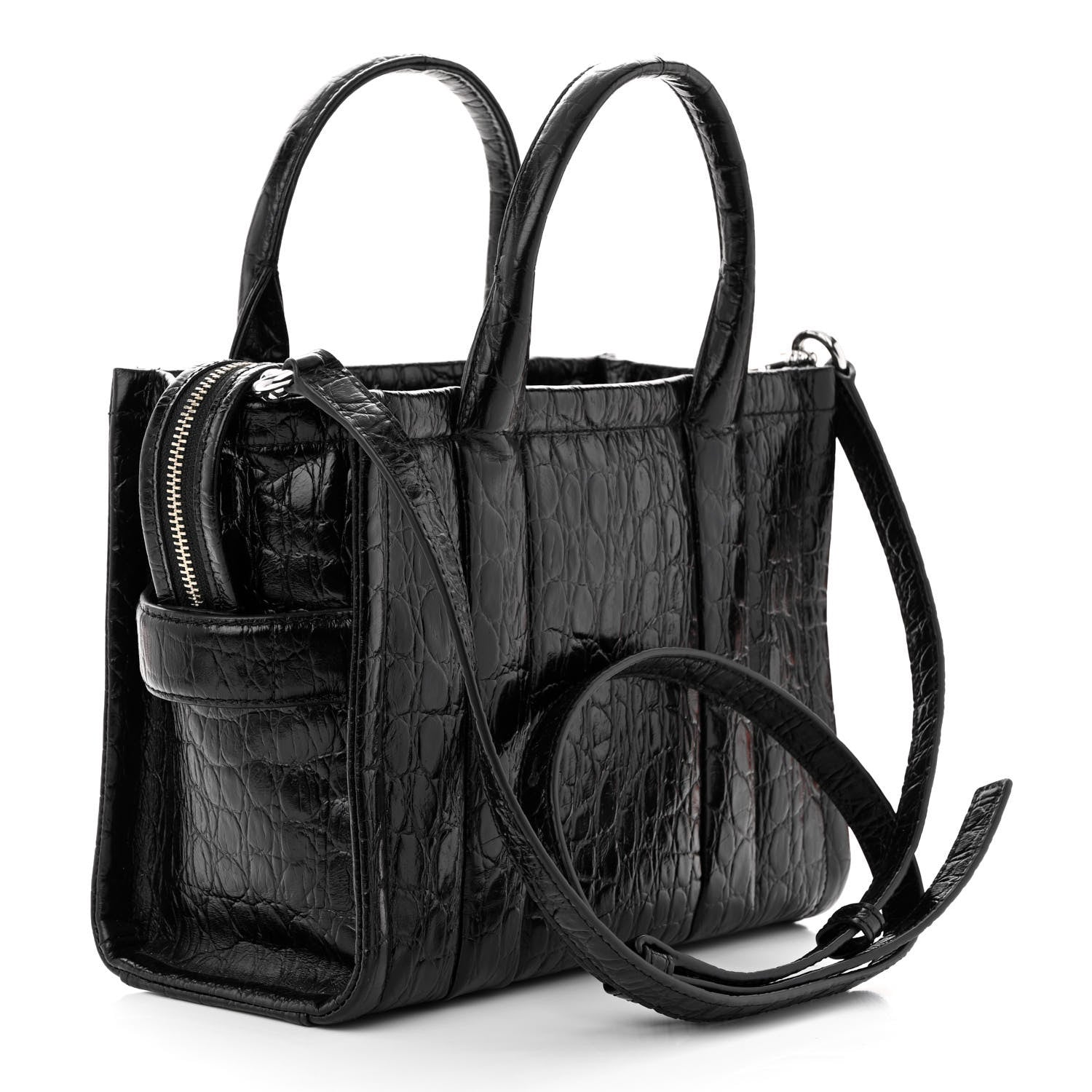 Marc Jacobs Croc Embossed Small The Tote Bag Black 3 of 10