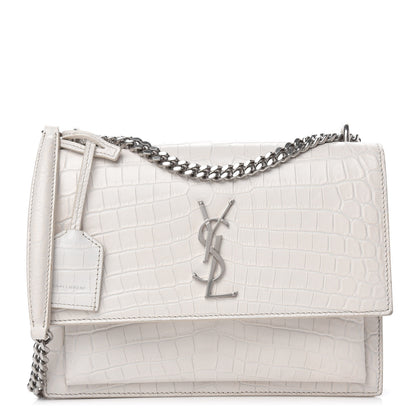 Saint Laurent Calfskin Crocodile Embossed Medium Monogram Sunset Blanc Vintage 1 of 11