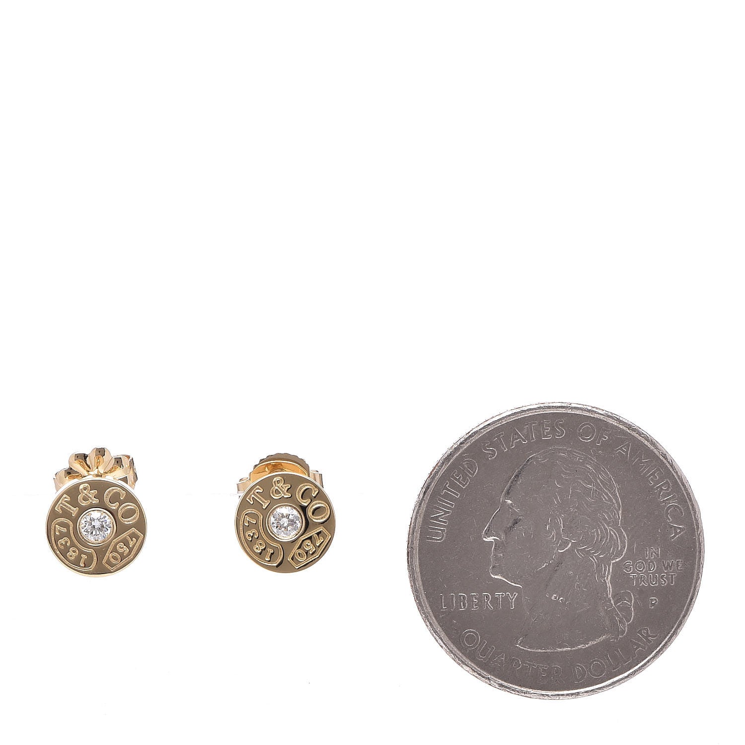Tiffany 18K Yellow Gold Diamond 1837 Circle Earrings 2 of 4