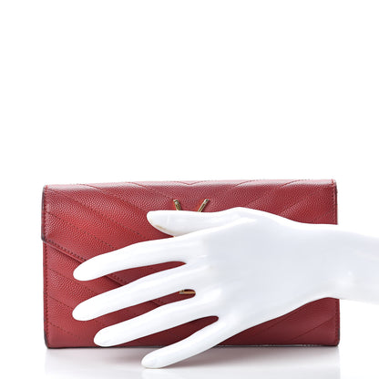 Saint Laurent Grain De Poudre Matelasse Chevron Monogram Flap Wallet Red 2 of 17
