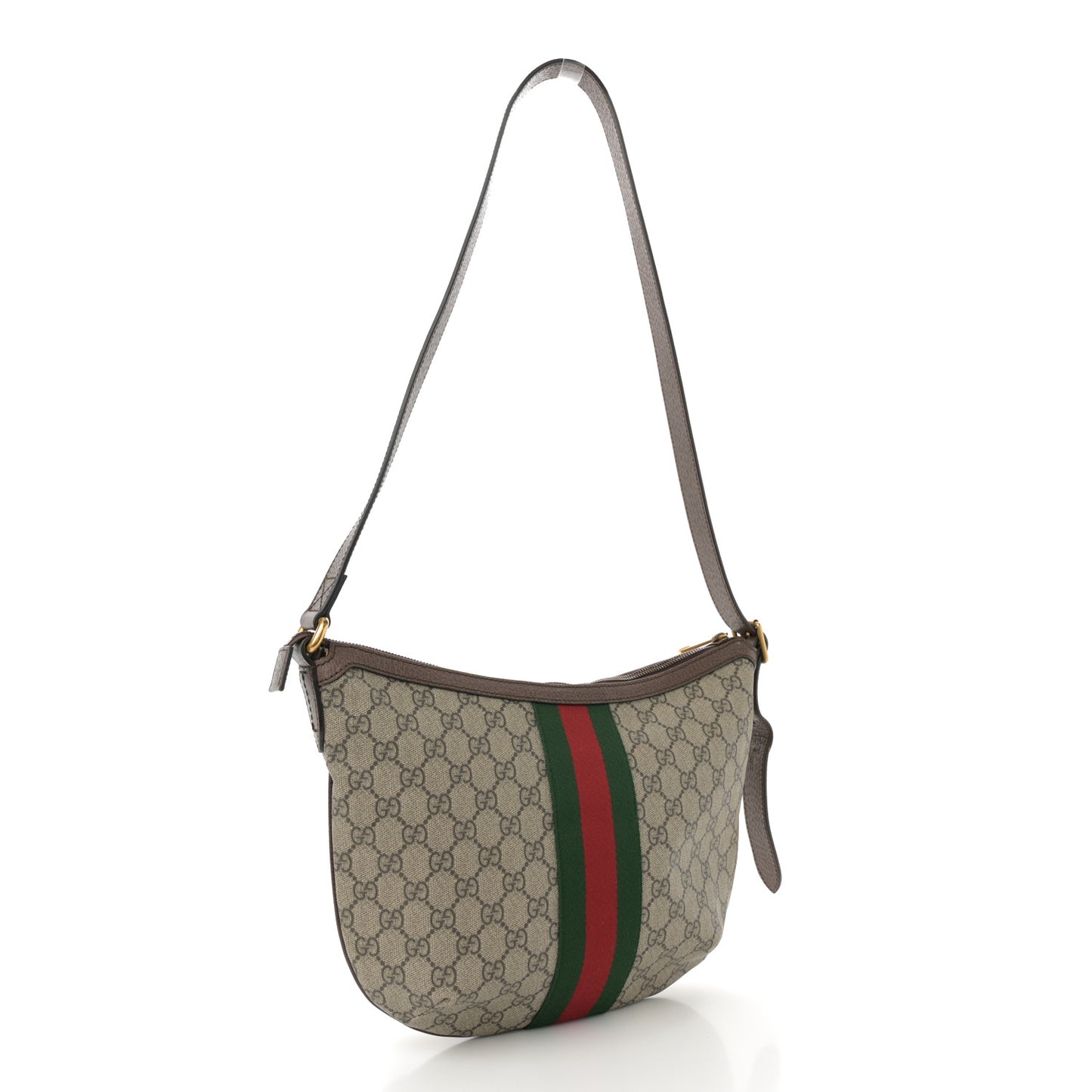 GG Supreme Monogram Web Small Ophidia Half Moon Hobo Brown
