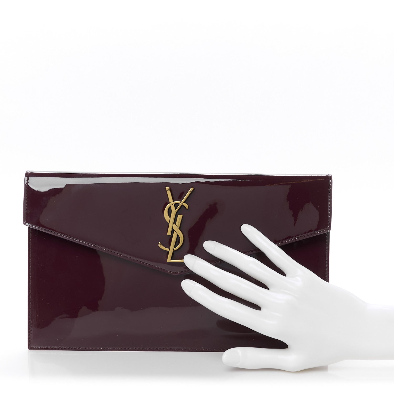 Saint Laurent Patent Calfskin Monogram Uptown Clutch Dark Red Wine 2 of 8