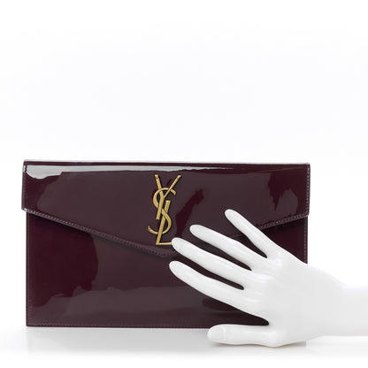 Saint Laurent Patent Calfskin Monogram Uptown Clutch Dark Red Wine 2 of 8