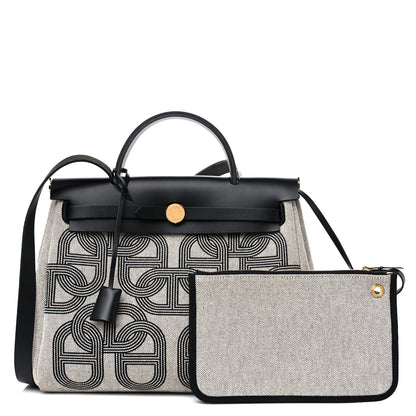 Hermes H Plume Canvas Vache Hunter Circuit 24 Herbag Zip Retourne 31 Black Ecru 1 of 12