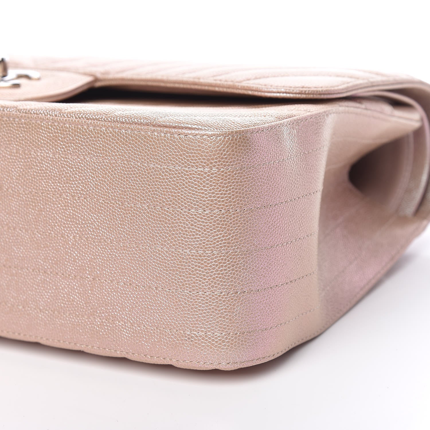 Chanel Metallic Caviar Chevron Quilted Jumbo Double Flap Light Gold 10 of 11