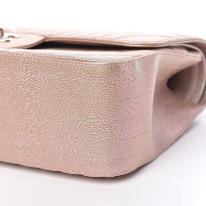 Chanel Metallic Caviar Chevron Quilted Jumbo Double Flap Light Gold 10 of 11