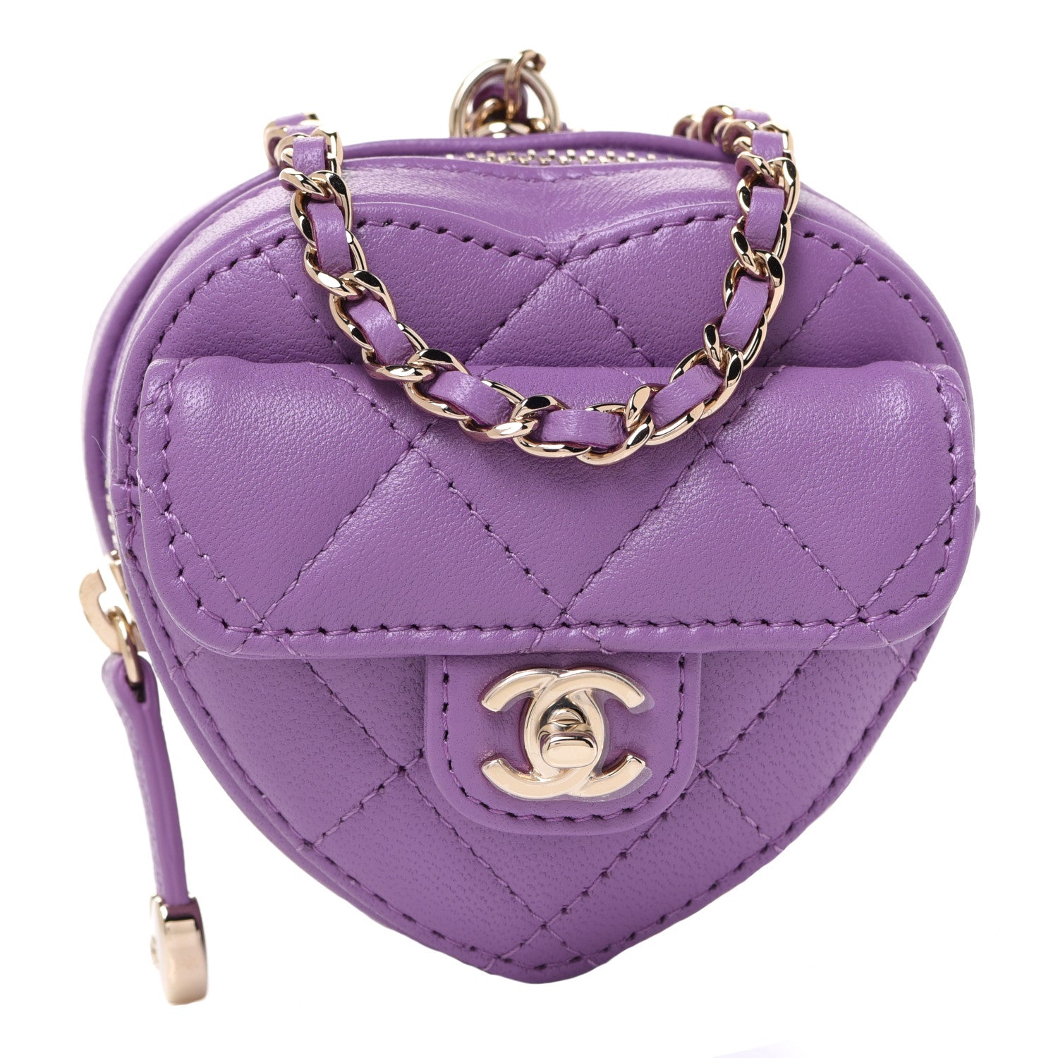 Chanel Lambskin Quilted CC In Love Heart Coin Purse With Chain Purple 1 of 8