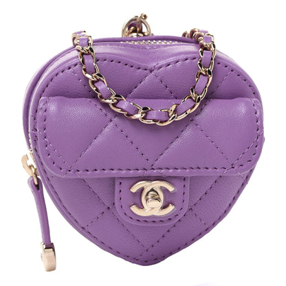 Chanel Lambskin Quilted CC In Love Heart Coin Purse With Chain Purple 1 of 8