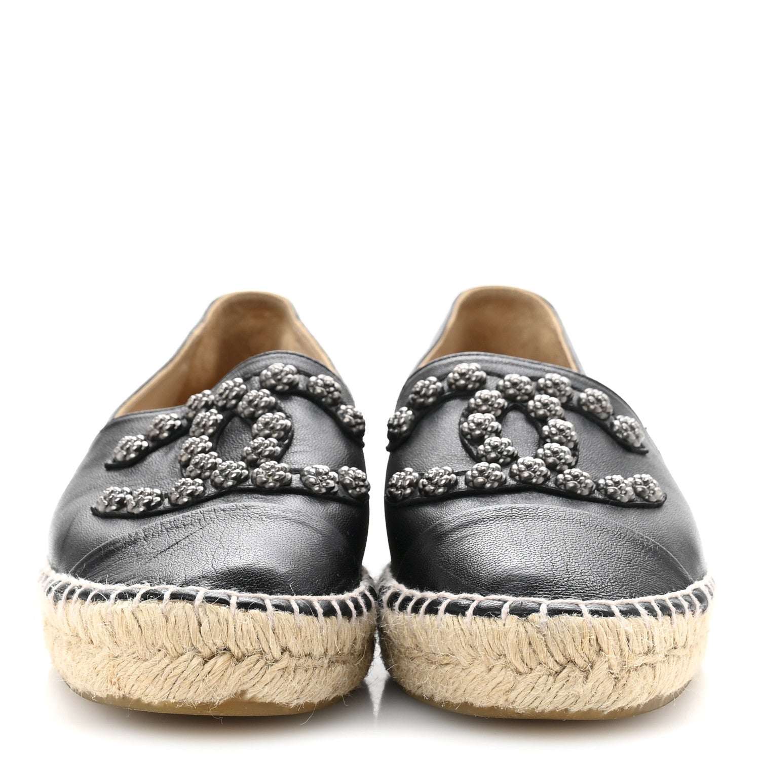 Chanel Lambskin Camellia CC Stud Espadrilles 39 Black 3 of 10
