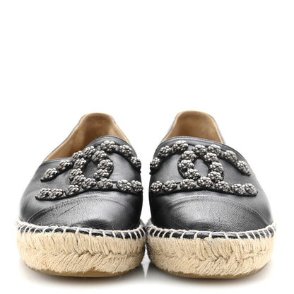 Chanel Lambskin Camellia CC Stud Espadrilles 39 Black 3 of 10